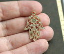 Golden Hamsa hand charm Filigree raw brass pendant - 1Pc