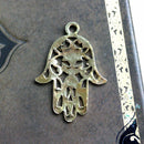 Golden Hamsa hand charm Filigree raw brass pendant - 1Pc