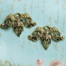 20x13mm Golden Leaf Filigree charms Antique gold connector - 2Pc