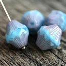 13x12mm Blue Purple Czech glass large baroque bicones with copper luster, 4Pc