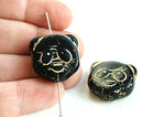 22mm Panda face beads, white with golden inlays, czech glass pendant bead - 1pc