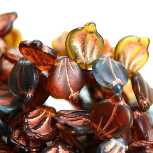14x12mm Leaf beads mix, czech glass brown leaves - 10Pc