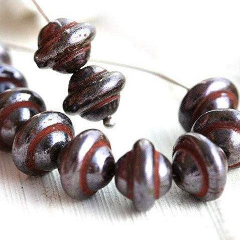 8x10mm Black Saucer Czech glass beads UFO shape - 12Pc