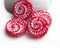 4Pc Red czech glass circle beads, Red and white spiral - 17mm