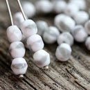 6mm White grey czech glass beads mixed color, fire polished round faceted spacers - 30Pc