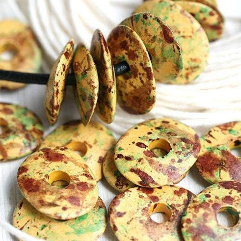 16mm Yellow Brown Ceramic Cornflake rondelle beads 10pc