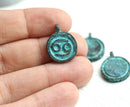 3pc Cancer sign charm Green Patina on copper, Horoscope 15mm