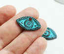 2pc Evil eye charms green patina 23x13mm