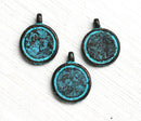 3pc Aquarius Zodiac charm, Patina on copper, Horoscope 15mm