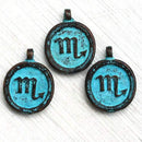 3pc Scorpio Zodiac charm Patina on copper Horoscope 15mm