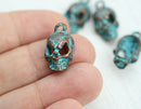 4pc skull charms Green Patina Copper 18mm
