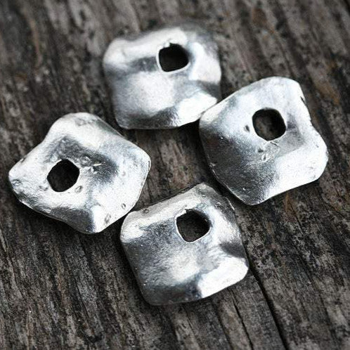 4pc Antique silver square Cornflake chunky charms 13mm