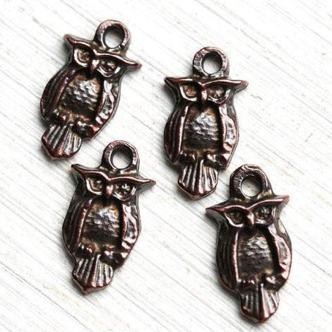 4pc Antique Copper small Owl metal charms