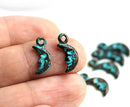 6pc Crescent moon charms 15mm, green patina
