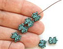 6pc Green patina copper small Flower beads