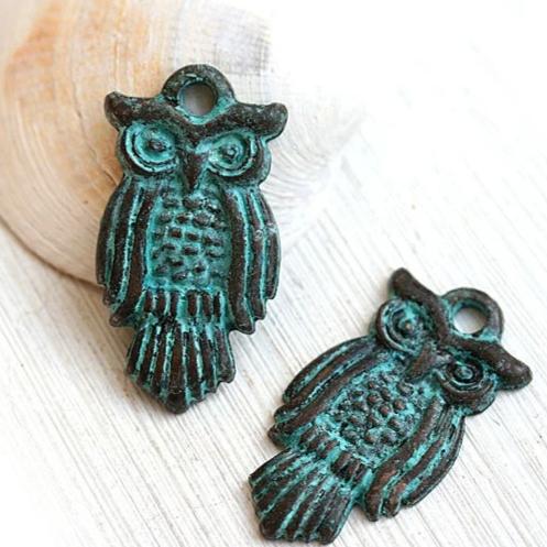 Owl pendant, Green patina on copper