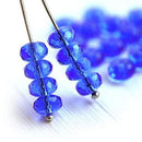 4x7mm Sapphire blue beads, czech glass rondels, gemstone cut, 25pc