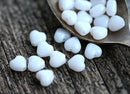 6mm White heart Czech glass beads, 40pc