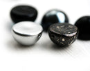 14x8mm Dome beads mix in Black and Silver, czech glass half sphere black beads 5pc