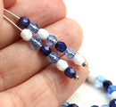 4mm Blue beads mix, czech glass fire polished round spacers - 50Pc