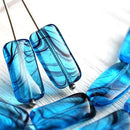 18x10mm Aqua blue Rectangular czech glass beads Blue stripes 10Pc