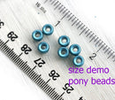 6mm Blue Pony beads Czech glass Roller beads, 2mm large hole, 50pc