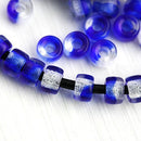 6mm Blue Pony beads Czech glass Roller beads, 2mm large hole, 50pc