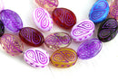 17x13mm Glass Beads mix, Purple inlays large oval beads - 10Pc