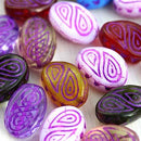 17x13mm Glass Beads mix, Purple inlays large oval beads - 10Pc