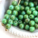4mm Turquoise Green picasso round Czech glass beads - 50Pc