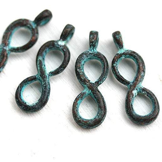 4Pc Infinity metal jewelry charm Green patina