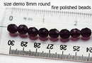 8mm Light Red round Czech glass beads, fire polished faceted - 15Pc