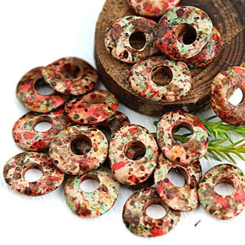 10mm Brown Red ceramic Cornflake rondelle beads 20pc