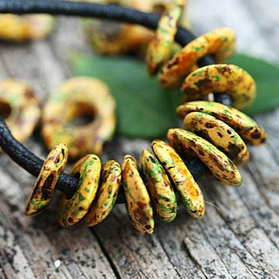 10mm Yellow ceramic Cornflake rondelle beads 20pc