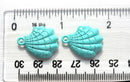 2pc Turquoise scalloped Shell charms Painted Metal Casting