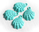 2pc Turquoise scalloped Shell charms Painted Metal Casting