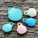 5pc Puffy Shells Charms mix, Painted Metal Casting
