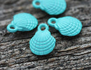 4pc Small Turquoise green Shell Charms, Painted Metal Casting