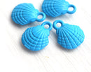 4pc Small Blue Shell Charms Painted Metal Casting