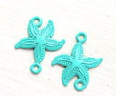 2pc Turquoise green seashell connector, Painted Metal Casting 2 loops