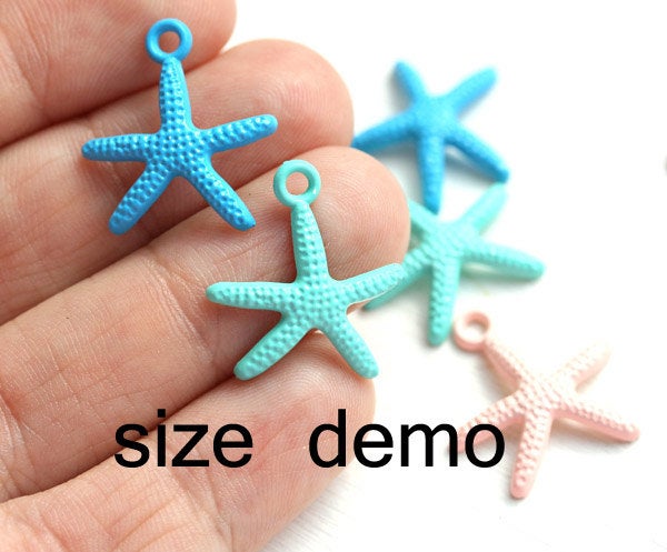 4pc Blue Starfish Charms Painted Metal Casting