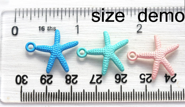 4pc Pink Starfish Charms Painted Metal Casting