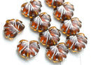 11x13mm Brown Topaz Leaf Beads, Maple leaves, Silver inlays - 10pc