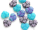 11x13mm Fancy Leaf Beads Mix Czech glass maple leaves - 12Pc