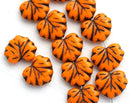 11x13mm Orange Maple Leaf beads, Brown Inlays, Czech glass leaves, 10pc