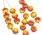 9mm Red yellow Czech glass daisy flower beads golden inlays 20pc
