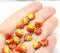 9mm Red yellow Czech glass daisy flower beads golden inlays 20pc