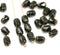 6x4mm Black rice czech glass fire polished beads golden ends, 25pc