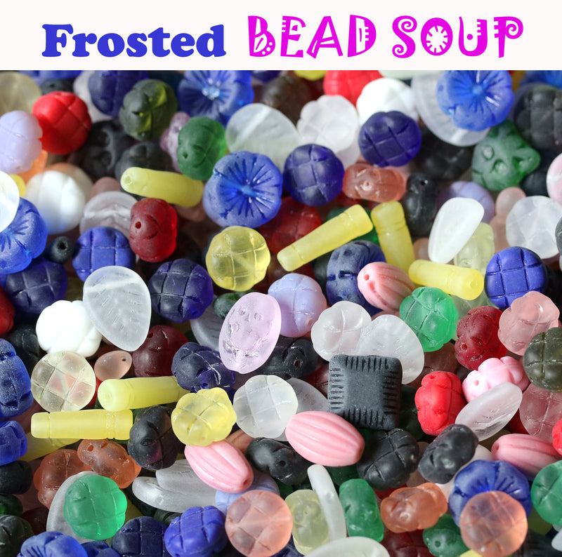 40g Frosted glass Beads MIX, Surprise Bag, Czech seaglass bead soup