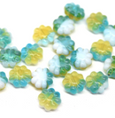 9mm Blue yellow Czech glass daisy flower beads, 20pc